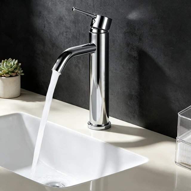 Alt view image 3 of 7 - Single Hole Faucet, Single Handle Vanity Basin Faucet, Chrome, Stainless Steel, Sink