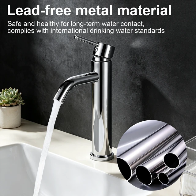 Alt view image 5 of 7 - Single Hole Faucet, Single Handle Vanity Basin Faucet, Chrome, Stainless Steel, Sink