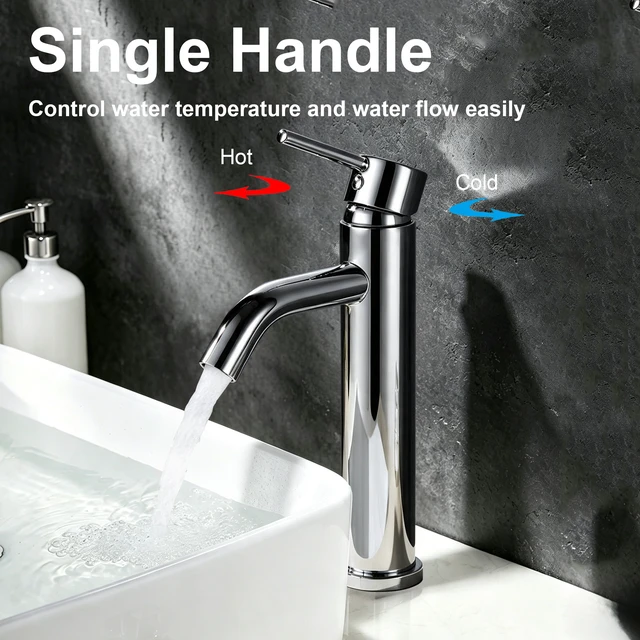 Alt view image 7 of 7 - Single Hole Faucet, Single Handle Vanity Basin Faucet, Chrome, Stainless Steel, Sink
