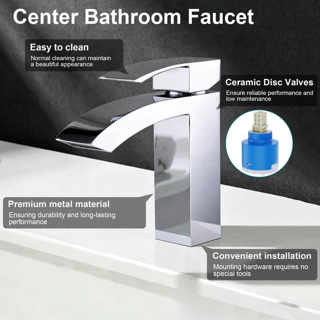 Alt view image 4 of 7 - Single Hole Faucet, Single Handle Vanity Basin Faucet, Chrome, Stainless Steel, Sink