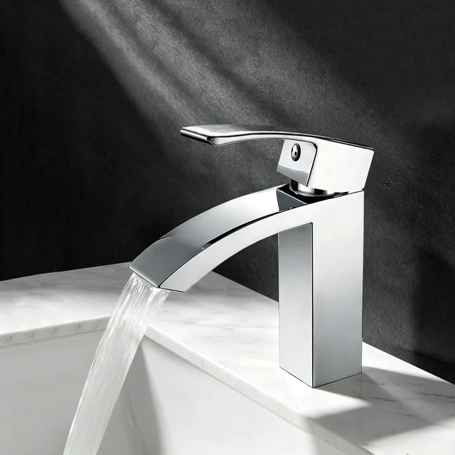 Alt view image 6 of 7 - Single Hole Faucet, Single Handle Vanity Basin Faucet, Chrome, Stainless Steel, Sink