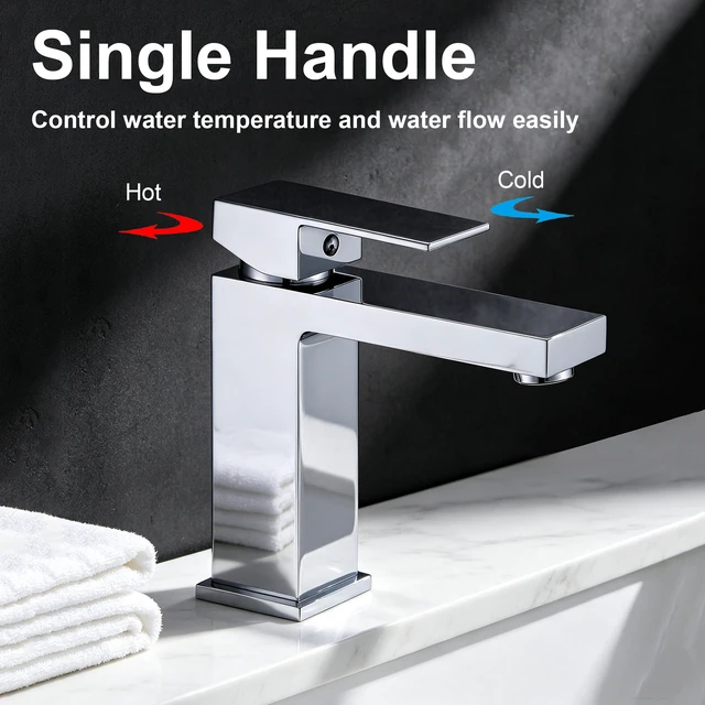 Alt view image 6 of 7 - Single Hole Faucet, Single Handle Vanity Basin Faucet, Chrome, Stainless Steel, Sink