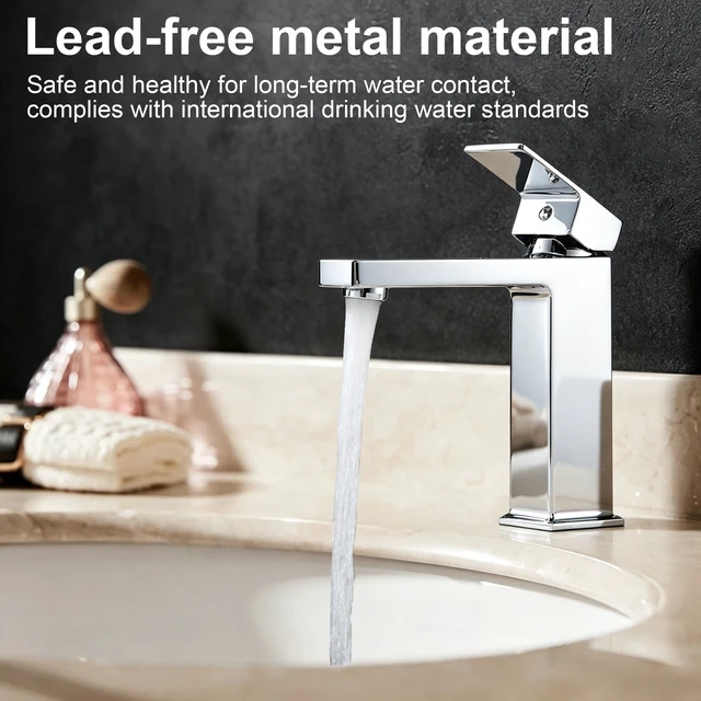 Alt view image 7 of 7 - Single Hole Faucet, Single Handle Vanity Basin Faucet, Chrome, Stainless Steel, Sink