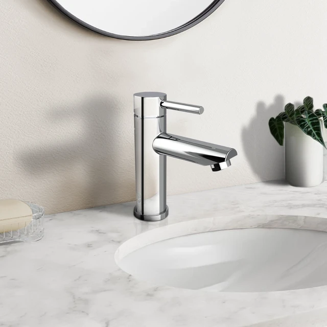 Alt view image 6 of 7 - Single Hole Faucet, Single Handle Vanity Basin Faucet, Chrome, Stainless Steel, Sink