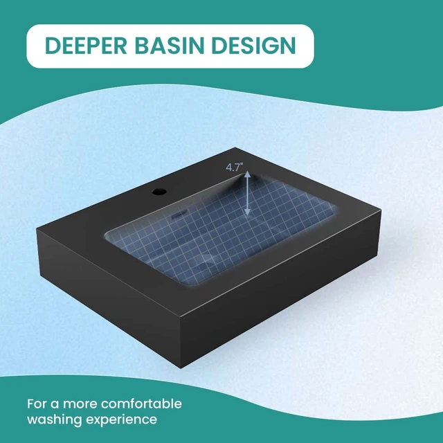 Alt view image 4 of 7 - 24, Integrated Engineered Solid Surface Basin Without Drain and Faucet Color, Matte Black, Solid Surface, Sinks