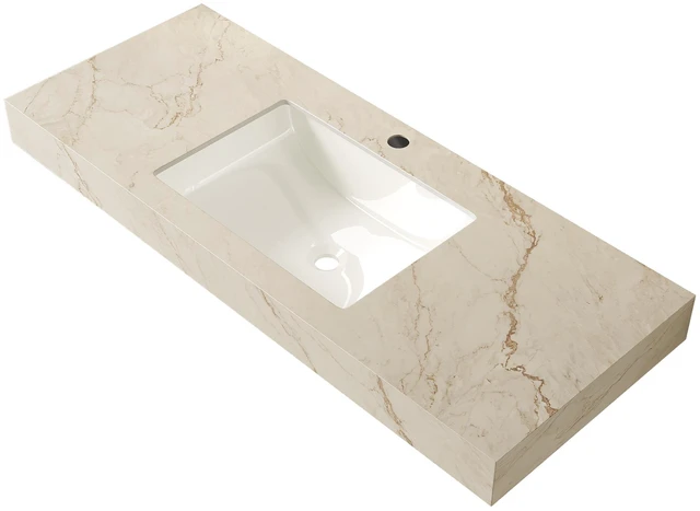 Main image of 48 Inch Vein Sintered Countertop and Undermount Ceramic Basin with Standard Pre Drilled Faucet Hole, Cabinet Faucet
