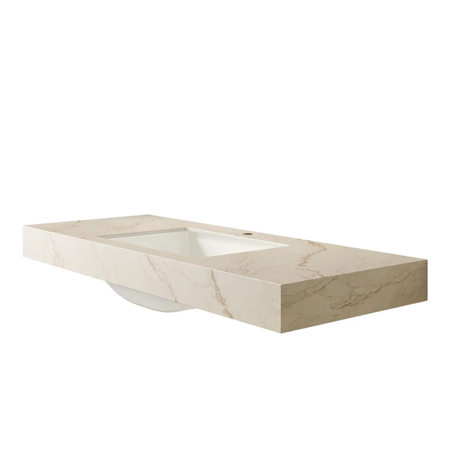 Alt view image 2 of 5 - 48 Inch Vein Sintered Countertop and Undermount Ceramic Basin with Standard Pre Drilled Faucet Hole, Cabinet Faucet