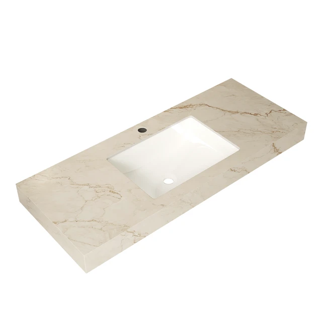 Alt view image 3 of 5 - 48 Inch Vein Sintered Countertop and Undermount Ceramic Basin with Standard Pre Drilled Faucet Hole, Cabinet Faucet