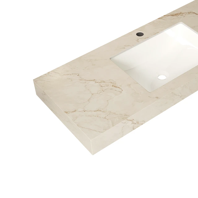 Alt view image 4 of 5 - 48 Inch Vein Sintered Countertop and Undermount Ceramic Basin with Standard Pre Drilled Faucet Hole, Cabinet Faucet