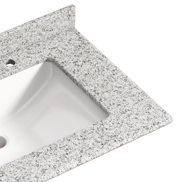 Alt view image 4 of 5 - 30 Inch Vanity Top, Granite Top with Ceramic Sink Faucet Drain Set Sink Stopper, Black Gray White, Granite