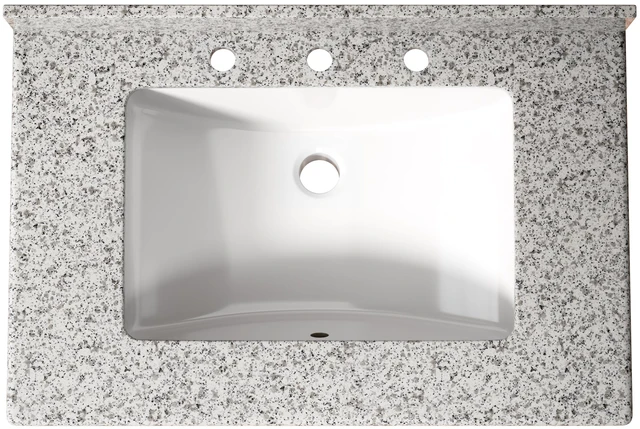 Main image of 30 Inch Vanity Top, Granite Top with Ceramic Sink Faucet Drain Set Sink Stopper, Black Gray White, Granite