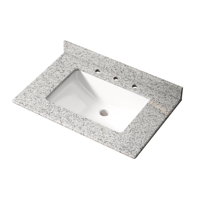 Alt view image 2 of 5 - 30 Inch Vanity Top, Granite Top with Ceramic Sink Faucet Drain Set Sink Stopper, Black Gray White, Granite