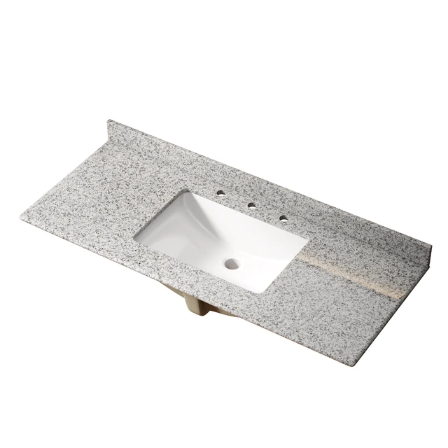 Alt view image 2 of 5 - 48 Inch Vanity Top, Countertop with Ceramic Sink Faucet Drain Set Sink Stopper, Black Gray White, Granite