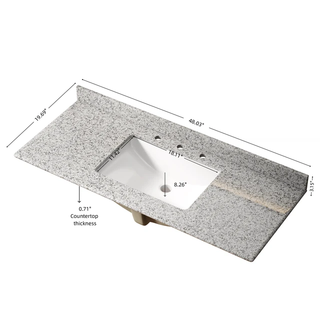 Alt view image 5 of 5 - 48 Inch Vanity Top, Countertop with Ceramic Sink Faucet Drain Set Sink Stopper, Black Gray White, Granite