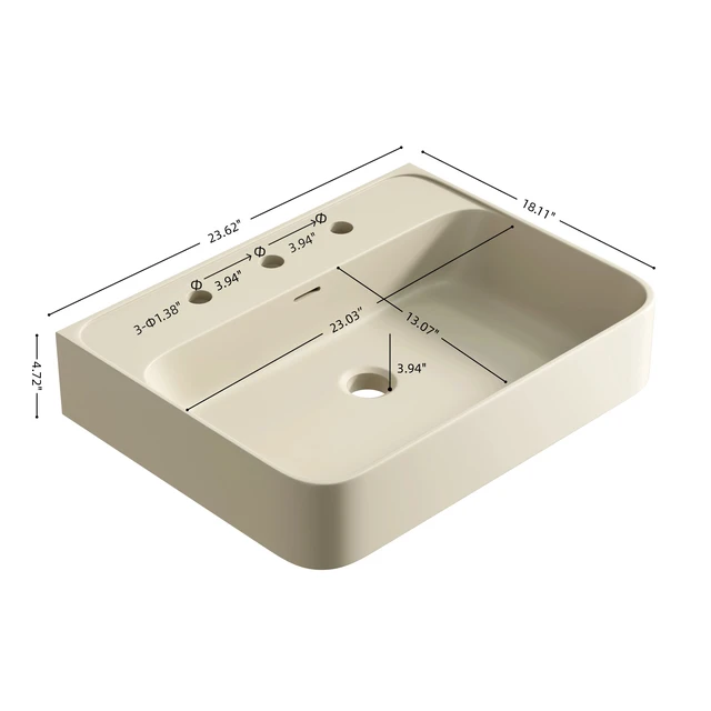 Alt view image 5 of 5 - 24 Inch Artificial Vanity Top, Solid Surface Integrated Sink with Pre Drilled Faucet Holes Faucet Cabinet and Sink