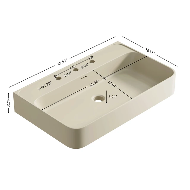 Alt view image 5 of 5 - 30 Inch Artificial Vanity Top, Solid Surface Integrated Sink with Pre Drilled Faucet Holes Faucet Cabinet and Sink