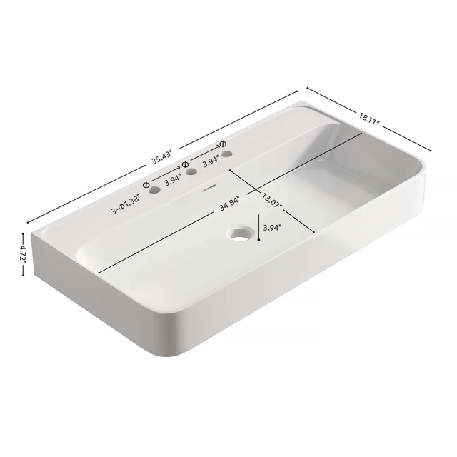 Alt view image 5 of 5 - 36 Inch Artificial Vanity Top, Solid Surface Integrated Sink with Pre Drilled Faucet Holes Cabinet Faucet and Sink