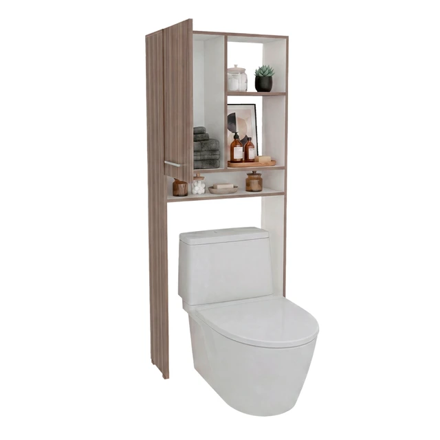 Alt view image 2 of 7 - 4 Shelf Over The-Toilet Storage Cabinet, Hazelnut, Particle Board, Storage