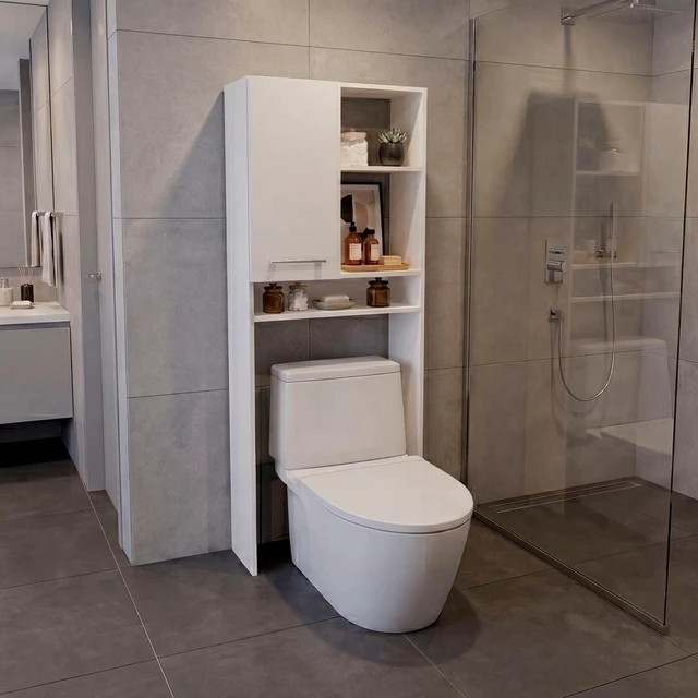 Main image of 4 Shelf Over The-Toilet Storage Cabinet, White, Particle Board, Storage