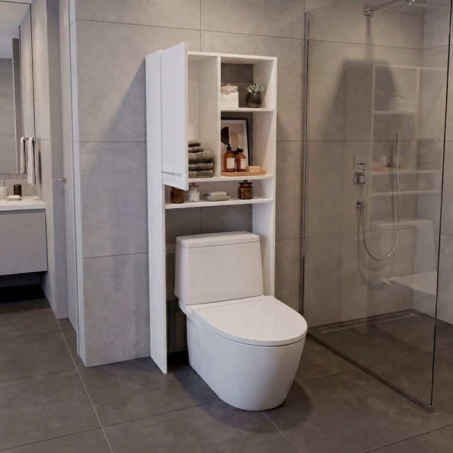 Alt view image 2 of 7 - 4 Shelf Over The-Toilet Storage Cabinet, White, Particle Board, Storage