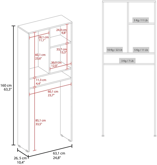 Alt view image 7 of 7 - 4 Shelf Over The-Toilet Storage Cabinet, White, Particle Board, Storage