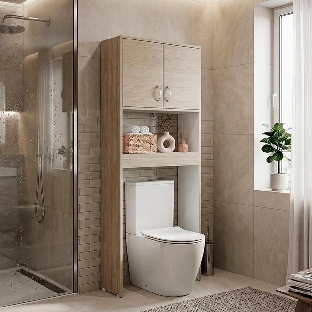 Main image of Cartagena and 2 Door Over The-Toilet Storage Cabinet, Grey, Particle Board, Storage