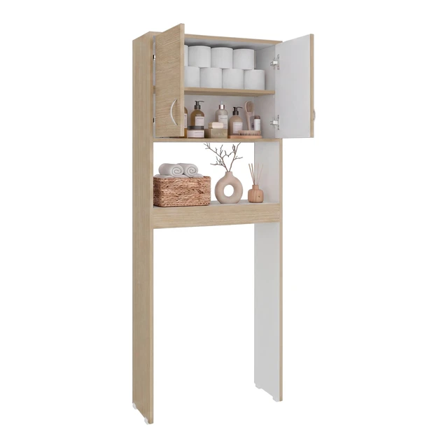 Alt view image 4 of 7 - Cartagena and 2 Door Over The-Toilet Storage Cabinet, Grey, Particle Board, Storage