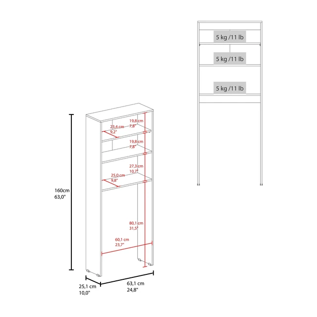 Alt view image 7 of 7 - Cartagena and 2 Door Over The-Toilet Storage Cabinet, Grey, Particle Board, Storage