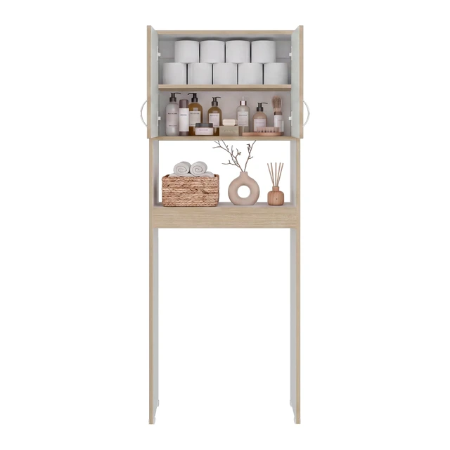 Alt view image 6 of 7 - Cartagena and 2 Door Over The-Toilet Storage Cabinet, Grey, Particle Board, Storage