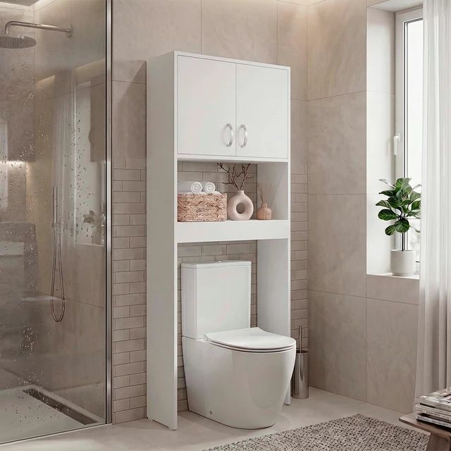 Main image of 2 Door Over The-Toilet Storage Cabinet, White, Particle Board, Storage