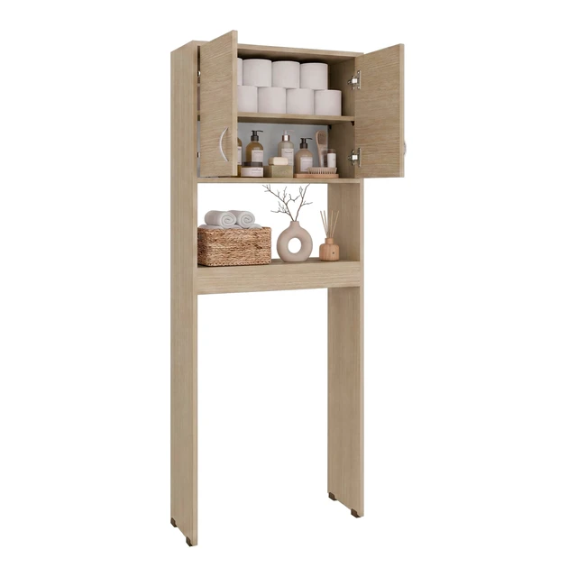 Alt view image 5 of 7 - Cartagena 2 Door Over The-Toilet Storage Cabinet, Grey, Particle Board, Storage