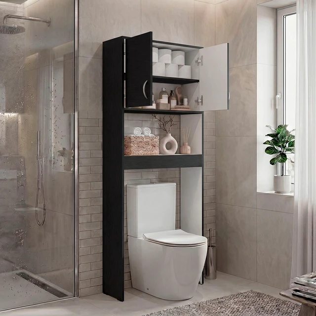 Alt view image 2 of 7 - 2 Door Over The-Toilet Storage Cabinet, Wenge, Particle Board, Storage