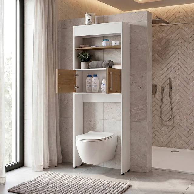 Alt view image 2 of 7 - 2 Door Over The-Toilet Storage Cabinet, White, Particle Board, Storage