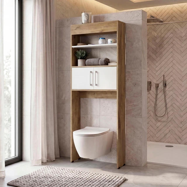 Main image of 2 Door Over The-Toilet Storage Cabinet, Oak, Particle Board, Storage