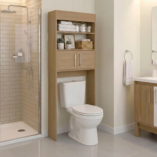 Main image of 2 Door Over The-Toilet Storage Cabinet, Oak, Particle Board, Storage