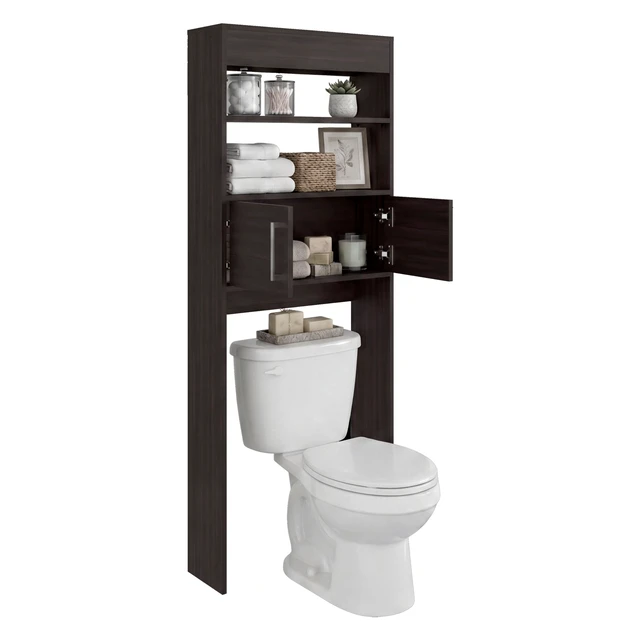 Alt view image 4 of 7 - Stained 2 Door Over The-Toilet Storage Cabinet, Walnut, Particle Board, Storage