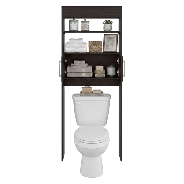 Alt view image 6 of 7 - Stained 2 Door Over The-Toilet Storage Cabinet, Walnut, Particle Board, Storage