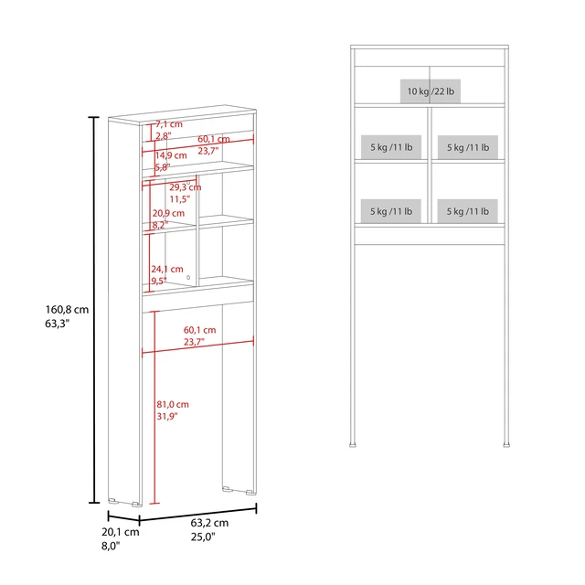 Alt view image 6 of 7 - Over The-Toilet Storage Cabinet with Open Display Shelves and Toilet Surround, Brown Light Gray, Particle Board