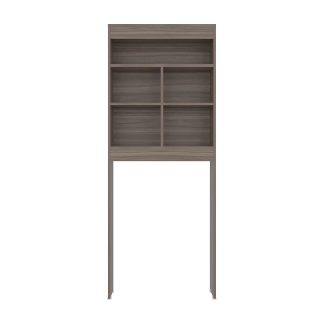 Alt view image 5 of 7 - Over The-Toilet Storage Cabinet with Open Display Shelves and Toilet Surround, Brown Light Gray, Particle Board