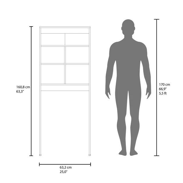 Alt view image 7 of 7 - Over The-Toilet Storage Cabinet with Open Display Shelves and Toilet Surround, Brown Light Gray, Particle Board