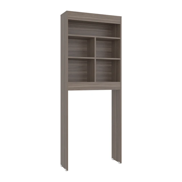 Alt view image 3 of 7 - Over The-Toilet Storage Cabinet with Open Display Shelves and Toilet Surround, Brown Light Gray, Particle Board