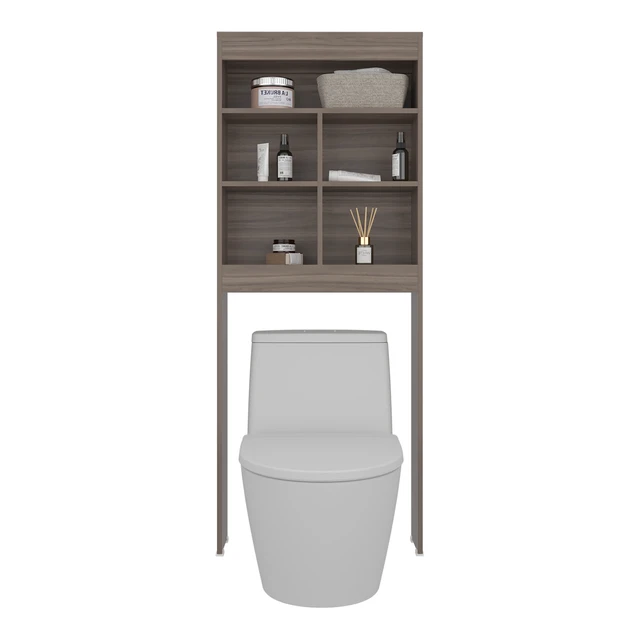 Alt view image 2 of 7 - Over The-Toilet Storage Cabinet with Open Display Shelves and Toilet Surround, Brown Light Gray, Particle Board