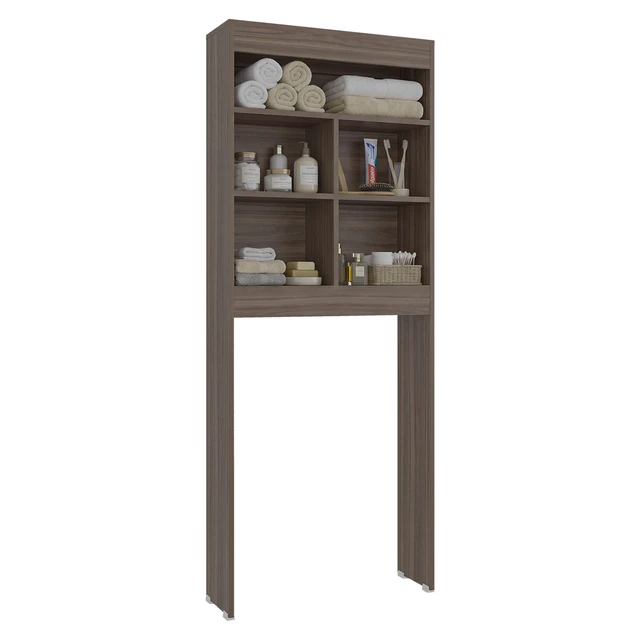 Alt view image 2 of 7 - Smitta Over The-Toilet Storage Cabinet with Open Shelves, Organizer Shelf, Hazelnut, Particle Board, Storage