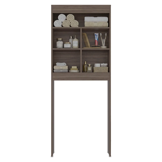 Alt view image 3 of 7 - Smitta Over The-Toilet Storage Cabinet with Open Shelves, Organizer Shelf, Hazelnut, Particle Board, Storage