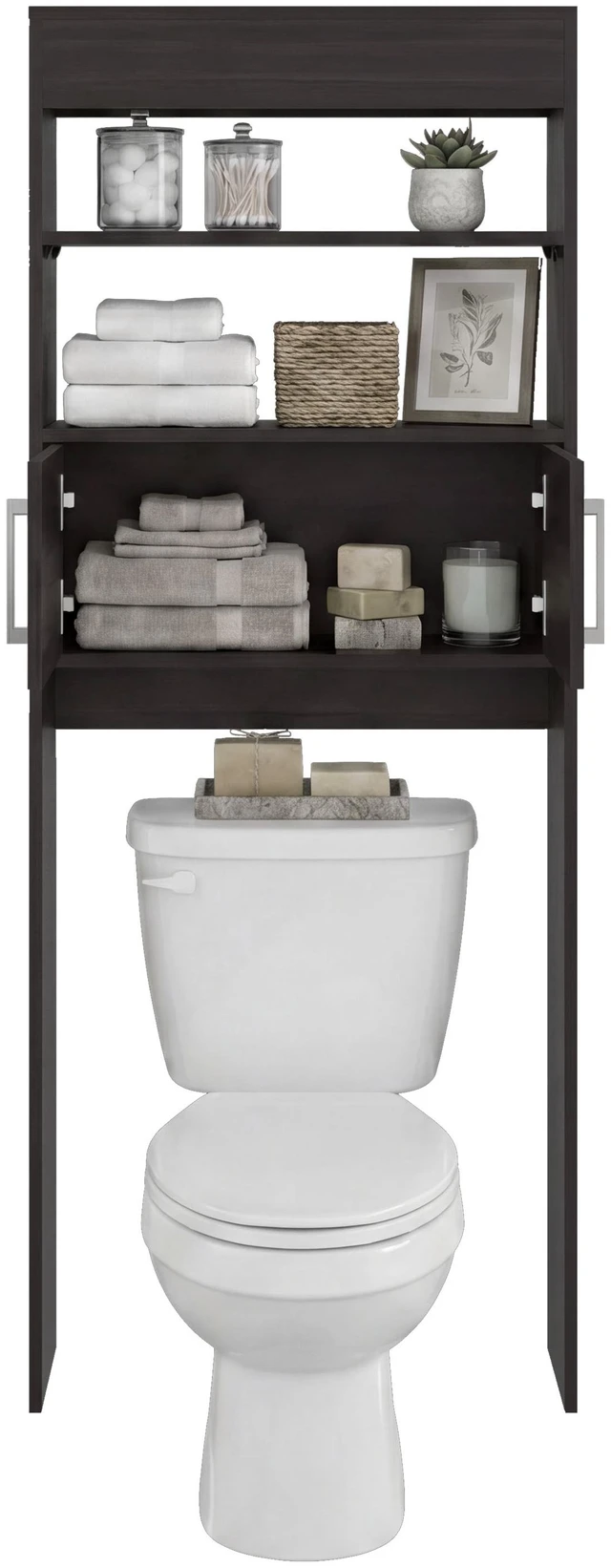 Alt view image 3 of 7 - Over the Toilet Cabinet with Shelves and Double Door Storage, Walnut, Particle Board, Storage