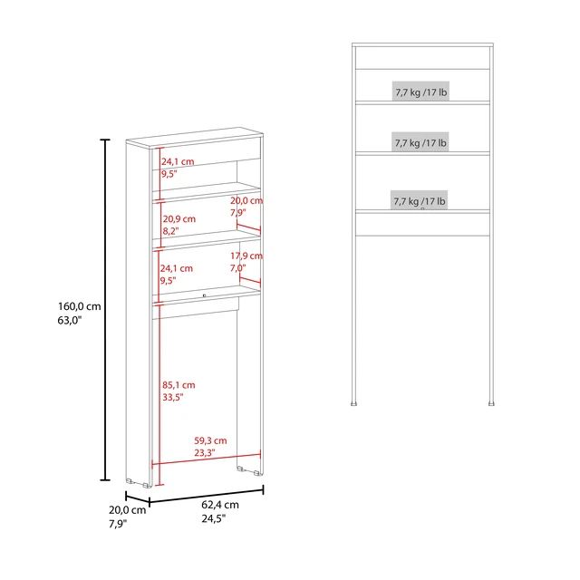 Alt view image 6 of 7 - Over the Toilet Cabinet with Shelves and Double Door Storage, Natural Wood, Particle Board, Storage