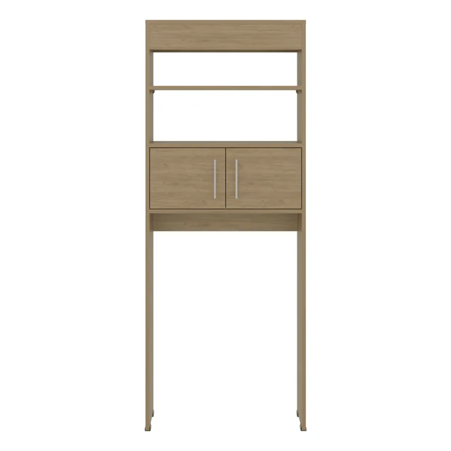 Alt view image 5 of 7 - Over the Toilet Compact Cabinet with Open Display Shelves and 2 Door Cabinet, Light Oak, Particle Board