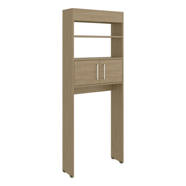 Alt view image 6 of 7 - Over the Toilet Compact Cabinet with Open Display Shelves and 2 Door Cabinet, Light Oak, Particle Board