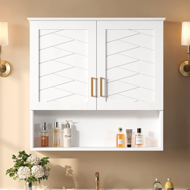 Main image of 30 Inch Cabinet with Adjustable Shelf, Wall-Mounted Medicine Cabinet for Soft Closing Hinges Open Shelving Design