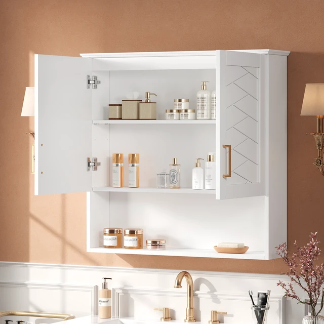 Alt view image 2 of 7 - 30 Inch Cabinet with Adjustable Shelf, Wall-Mounted Medicine Cabinet for Soft Closing Hinges Open Shelving Design